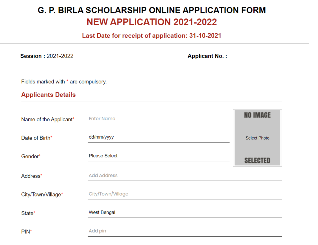 G. P. Birla Scholarship Online Application Form New Application 2021-2022